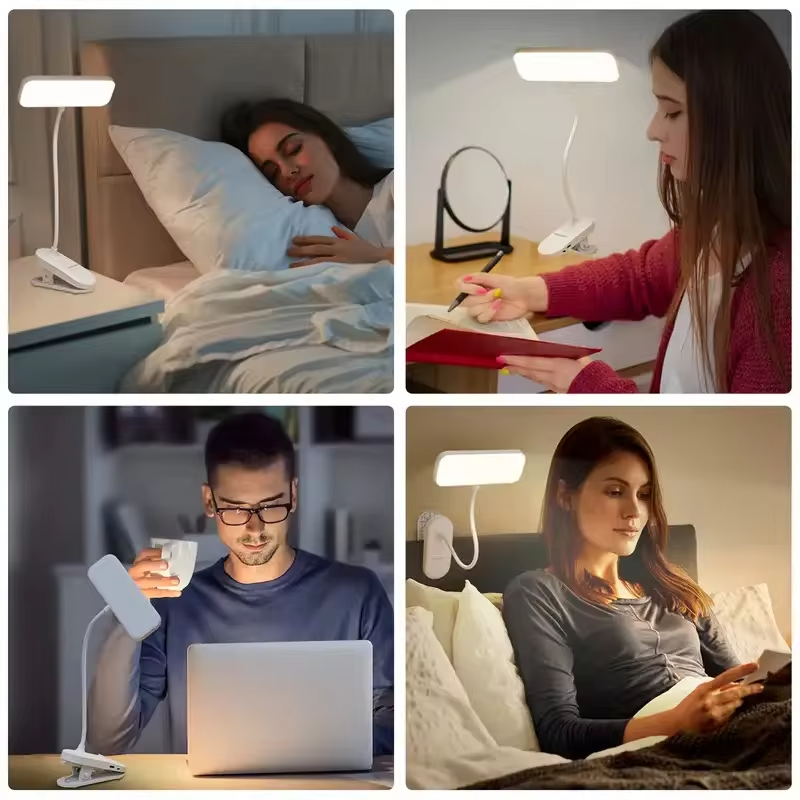 A dimmable LED desk lamp with adjustable color temperature and bendable lamp tube - touch reading lamp with lampshade, 800 mAh b